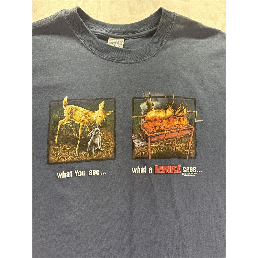 Gildan Vintage Mens XL Blue What You See Redneck Sees Graphic Funny T Shirt 2006